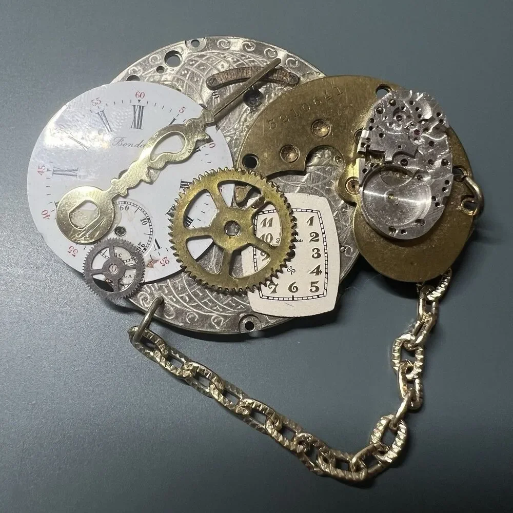 Vintage Steampunk Watch Movement Brooch Pin Handcrafted Altered Art Signed Shirl